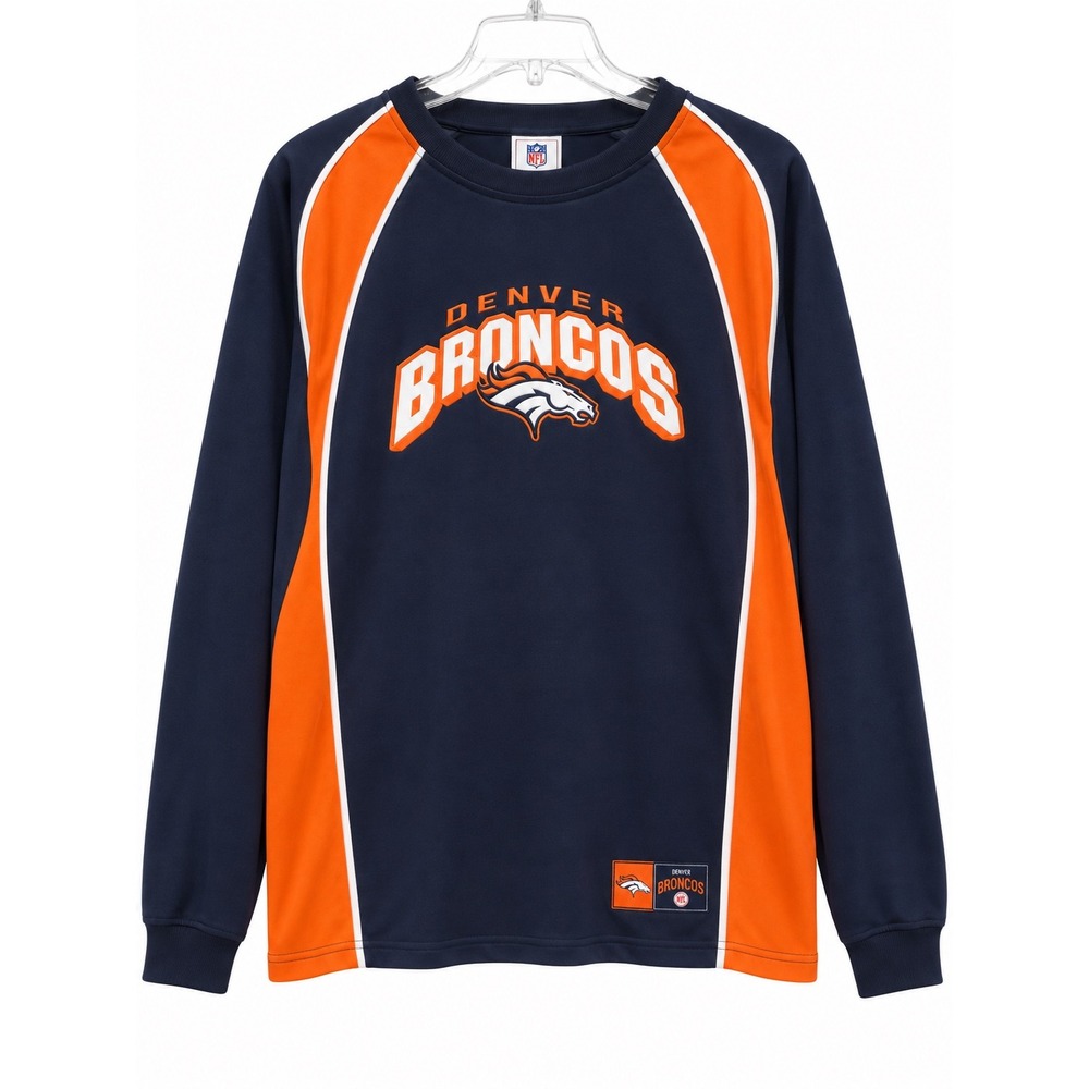 NFL Denver Broncos Navy Orange Embroidered Long Sleeve Shirt VF Imagewear Mens L